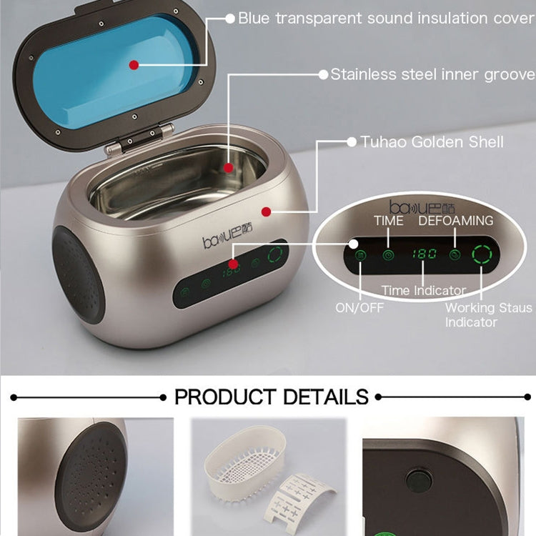 baku BA-3060A 220V Touch Version Household Glasses Jewelry Cleaning Tools Ultrasonic Cleaning Machine, EU Plug, EU Plug