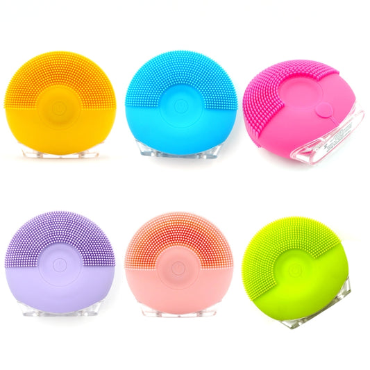 Silicone Sound Wave Vibration Massage Cleansing Bristles Pore Cleaning Beauty Brush, Rose Red, Pink, Lemon Yellow, Light Purple, Green, Blue